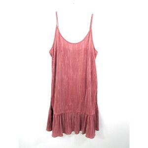 LBISSE Midi Slip Dress Women Medium Rose Gold Crinkle Ruffle Fairy Core Babydoll